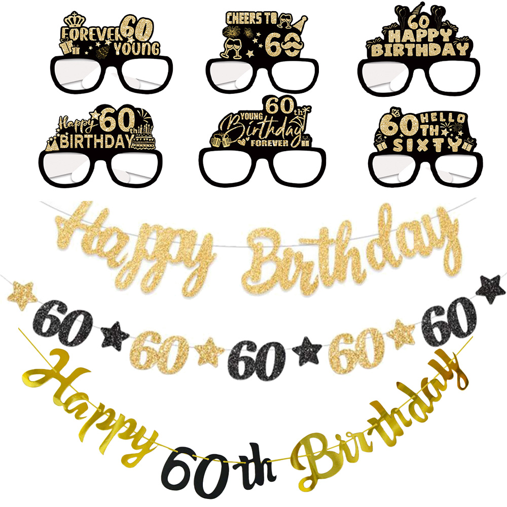 Party Banner Gold - Siyah ve Altın 60. Doğum Günü