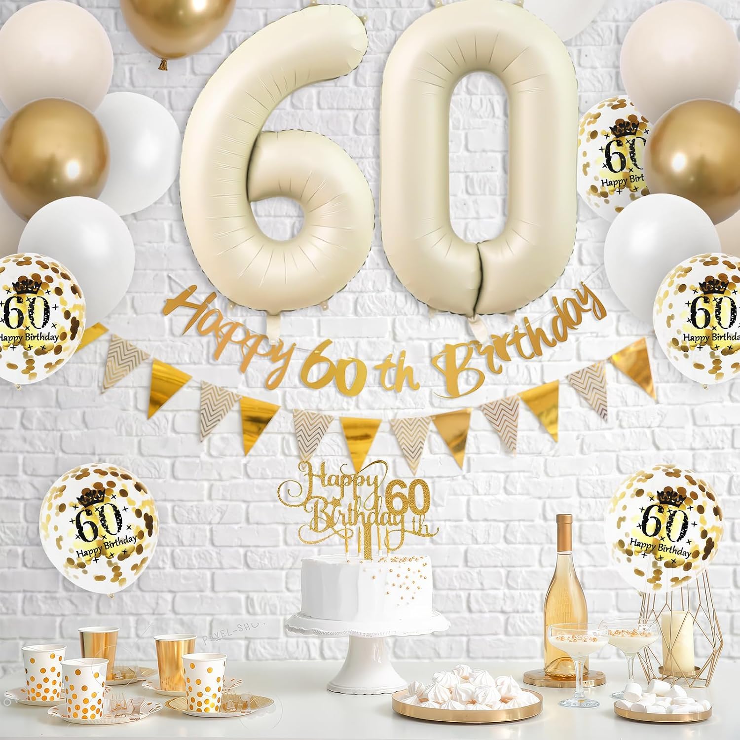Party Banner Gold - Kum Beyazı Altın 60. Doğum Günü