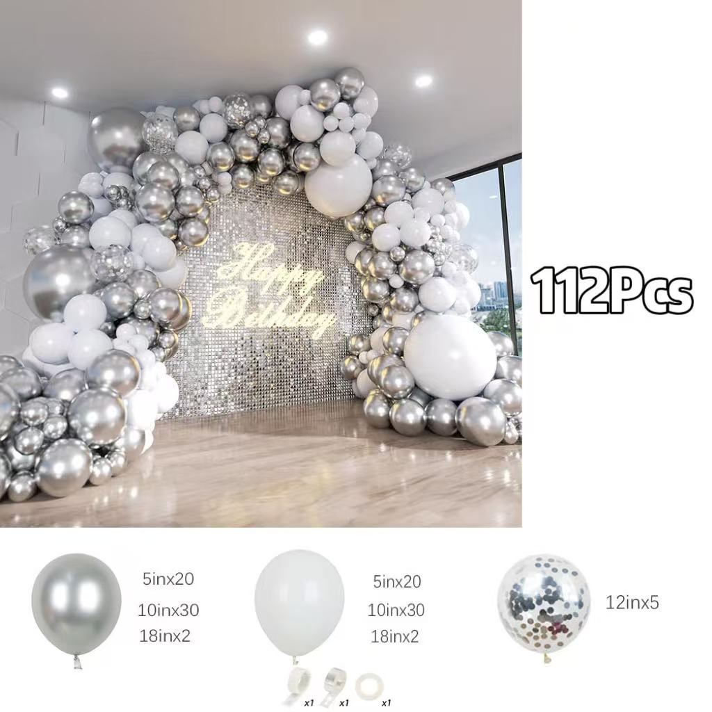112 Parça Beyaz ve Gümüş Balon - Balloon Arch Kit incelemesi ve fiyatı